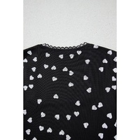 Black Heart Shape Mesh Patchwork Square Neck Bodysuit - L thumbnail