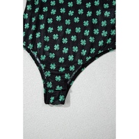 Green St Patrick Shamrock Printed Long Sleeve Mesh Bodysuit - L thumbnail