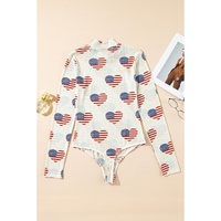 White Americana Glitter Mesh Long Sleeve Bodysuit - M thumbnail