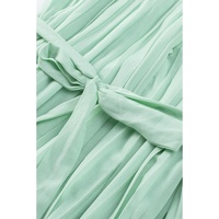 Green Pleated Ruffled Tie Waist Buttons V Neck Romper - M thumbnail