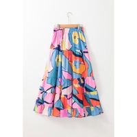 Pink Printed Pocketed High Waist Maxi Skirt - XL thumbnail