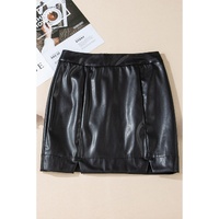 Black PU Leather Side Slits Slim Fit High Waist Mini Skirt - L thumbnail