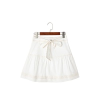 White Contrast Stitching Trim Knotted High Waist A-Line Mini Skirt - S thumbnail
