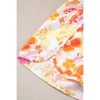 Orange Boho Floral Shirred High Waist Casual Shorts - M thumbnail