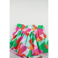 Green Abstract Print Smock Waist Casual Shorts - L thumbnail