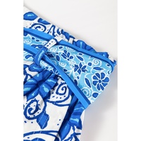 Blue Floral Print Pocketed Front Knot High Waist Casual Shorts - S thumbnail