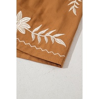 Khaki Embroidered Boho Tasseled Drawstring Elastic Waist Casual shorts - M thumbnail
