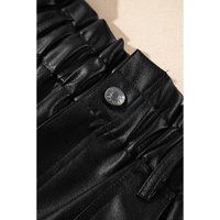 Black Faux Leather Paper Bag Waist High Rise Shorts - L thumbnail