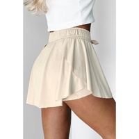 Beige Drawstring High Waist Lined Tennis Skorts - S thumbnail