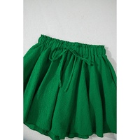 Dark Green Textured Frilled Lace-up High Waist Ruffle Wide Leg Shorts - L thumbnail