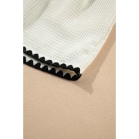 White Waffle Texture Contrast Ricrac Hemline Casual Shorts - M thumbnail