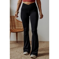 Black V Shape High Waist Flared Leggings - M thumbnail
