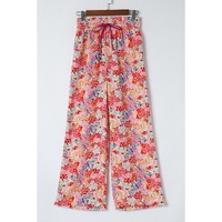 Azura Exchange Print Drawstring Smocked High Waist Pants - L thumbnail