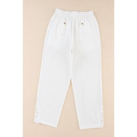 Azura Exchange Lace Splicing Drawstring Casual Cotton Pants - S thumbnail