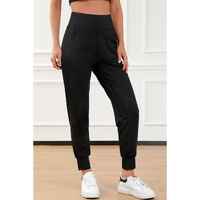 Black Exposed Seam High Waist Pocketed Joggers - L thumbnail
