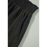 Black Side Pockets Frilled Smocked High Waist Wide Leg Jeans - XL thumbnail