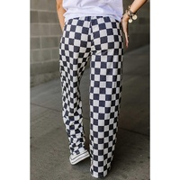Black 2-Tone Checked Print High Waist Wide Leg Pants - S thumbnail
