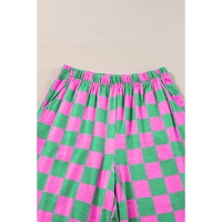 Green 2-Tone Checked Print High Waist Wide Leg Pants - L thumbnail