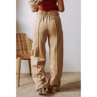 Smoke Gray Exposed Seam Drawstring High Waist Wide Leg Pants - L thumbnail