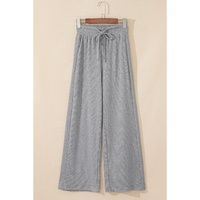Gray Waffle Knit Drawstring High Waist Wide Leg Pants - XL thumbnail