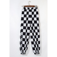 Black Checkerboard Elastic Waist Pocketed Joggers - L thumbnail