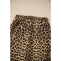 Brown Leopard Print Bow Tie Drawstring Elastic Waist Loose High Waist Pants - L thumbnail