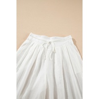 White Casual Tie Waist Pleated Wide Leg Pants - XL thumbnail