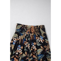 Multicolour Floral Shirred High Waist Wide Leg Pants with Tie - L thumbnail