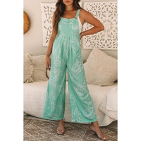 Moonlight Jade Printed Bib Wide Leg Overalls - L thumbnail
