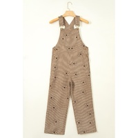 Khaki Flower Print Corduroy Overalls - L thumbnail