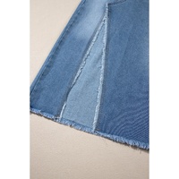 Light Blue Frayed Slit Asymmetric Denim Midi Skirt - XL thumbnail