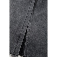 Dark Grey Denim Raw Hem Back Split High Waist Long Skirt - L thumbnail