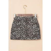 Khaki Leopard Denim Mini Skirt - 10 US thumbnail