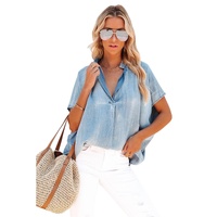 Azura Exchange V Neck Oversized Denim Blouse - L thumbnail