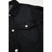 Black Raw Edge Ruffled Short Sleeve Denim Jacket - M thumbnail