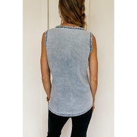 Beau Blue Mineral Wash Denim Frayed U Neck Sleeveless Top - S thumbnail