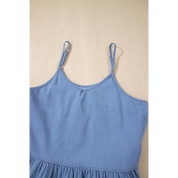 Sky Blue Casual Ruffled Spaghetti Straps Denim Tank Top - M thumbnail