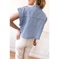 Dusk Blue Denim Pinup Folded Cap Sleeve Shirt - L thumbnail