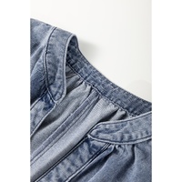 Dusk Blue V Neck Ruffled Short Puff Sleeve Denim Top - XL thumbnail