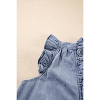Beau Blue Frilly Ruffle Trim V Neck Chambray Tank Top - L thumbnail