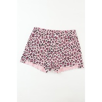 Pink Leopard Print Raw Hem Denim Shorts - 8 US thumbnail