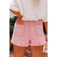 Dusty Pink Vintage Washed Frilled High Waist Denim Shorts - 10 US thumbnail