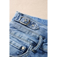 Dusk Blue Button Fly High Waist Roll Edge Denim Shorts - 16 US thumbnail