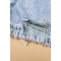 Light Blue Acid Wash Crossed Raw Edge Denim Shorts - 16 US thumbnail