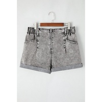 Gray Zipped Light Wash Cuffed Edge Denim Shorts - 4 US thumbnail