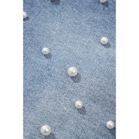Dusk Blue Pearl Beaded Raw Hem Medium Wash Denim Shorts - 4 US thumbnail