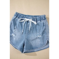 Myosotis Drawstring High Waist Distressed Denim Shorts - 10 US thumbnail