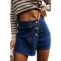 Bluing Asymmetric Wrapped Buttoned High Waist Denim Shorts - 10 US thumbnail