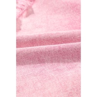 Pink Washed Wide Smocked Waistband Frayed Denim Shorts - 16 US thumbnail