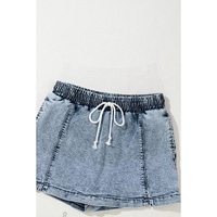 Dusk Blue Drawstring High Waist Pocketed Denim Shorts - 4 US thumbnail